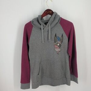 Harley-Davidson Lone Wolf‎ Graphic Two Tone Pullover Hoodie Gray Maroon Size M